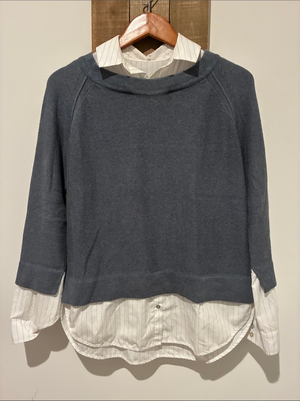 Brochu Walker Slate-Blue Faux Layer Crewneck Sweater